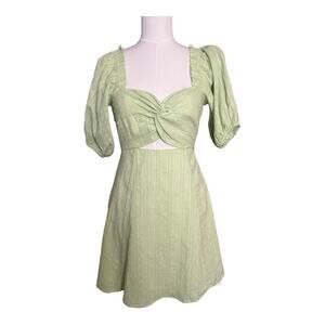 Asos Green Cotton Dress Mini Skater Fit & Flare Xs 0 cutout cottagecore coquette